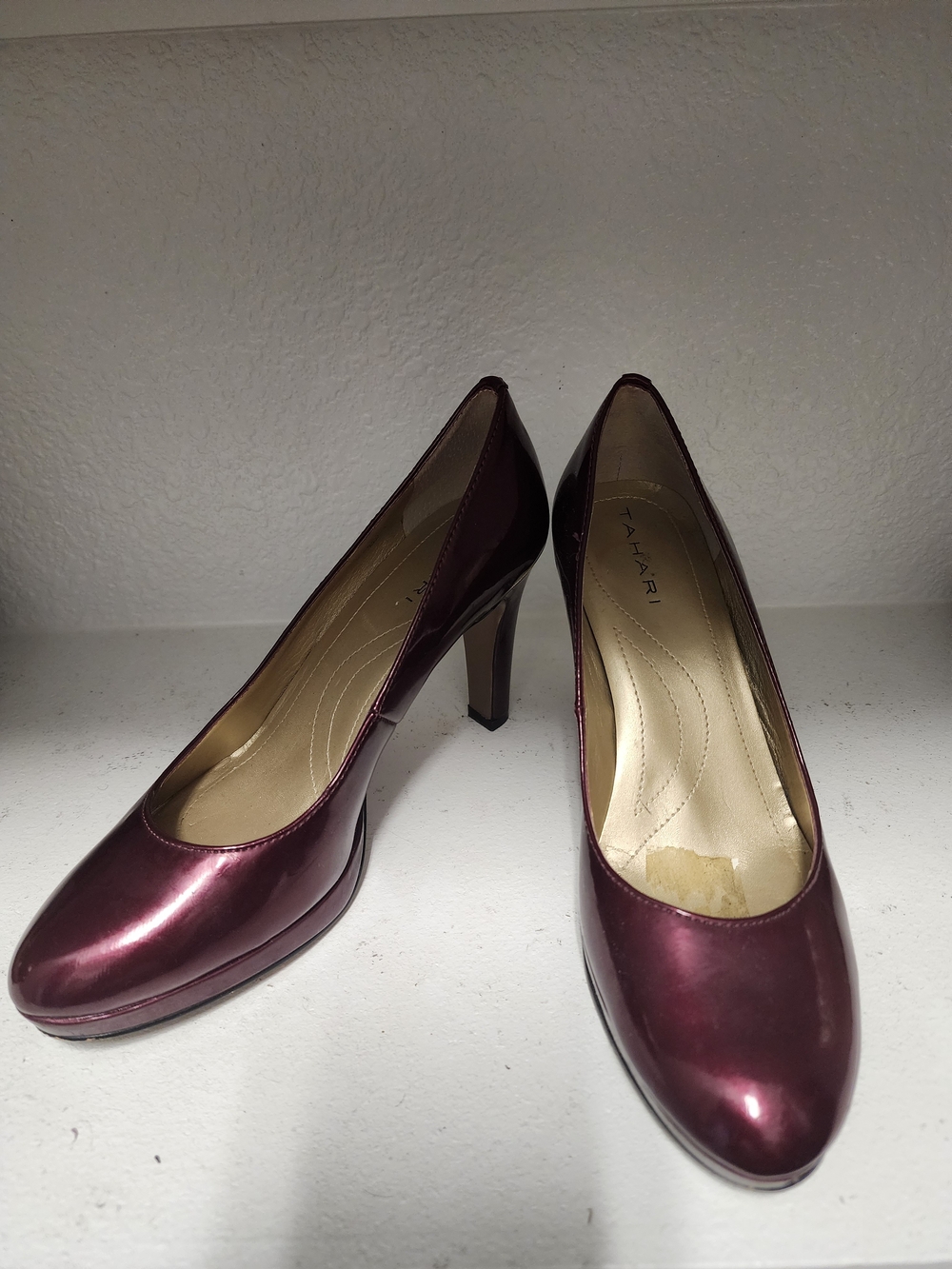 Tahari Metallic Plum Round-Toe High Heels
